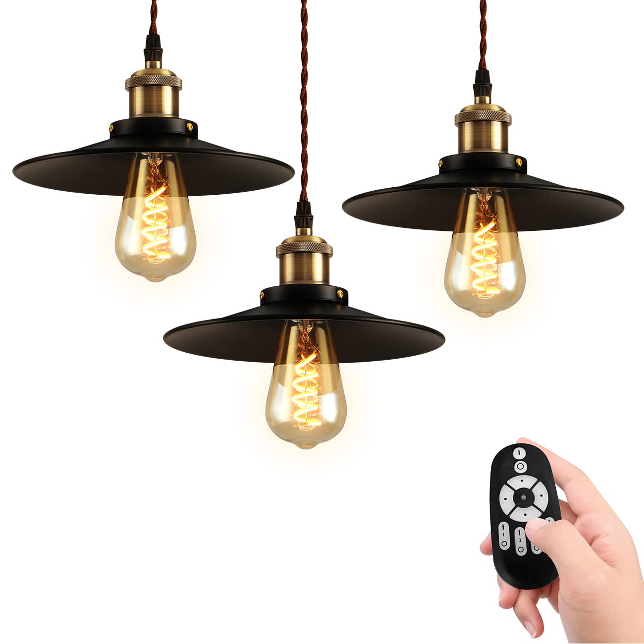 

PNRLUX Pendant Set of for Track E26 LED Bulb Remote 22cm 300LM equivalent to Scandinavian Style Ceiling Antique Dining Living Retro Steel No
