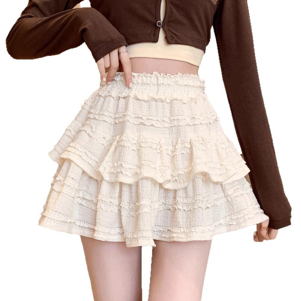 Women's Lace Ballet Midi Skirt - Summer 2025 High Waist Slimming Princess Style Skirt