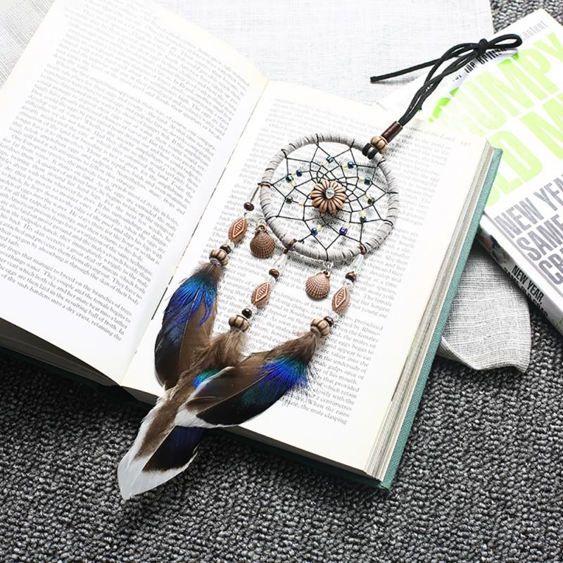 Mini Car Dream Catcher Beaded Natural Feathers Handcraft Chic Hanging Ornaments Mirror Room Bedroom Party Wedding Wall Decor