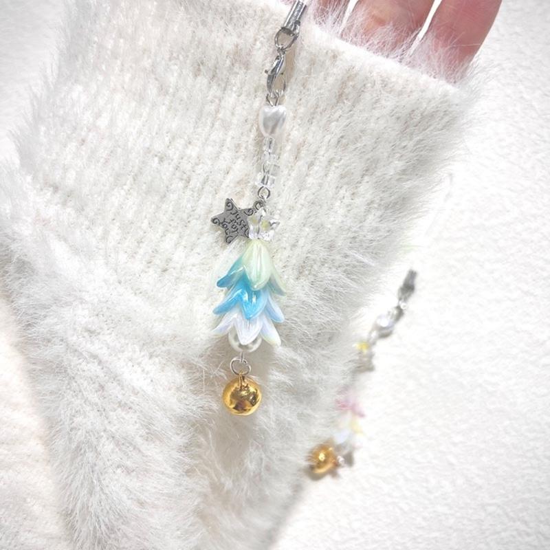 Christmas Tree Pendant Phone Chain Strap Star Charm Keychain Phone Lanyard Acrylic Keyring Bag Ornament Party Jewelry