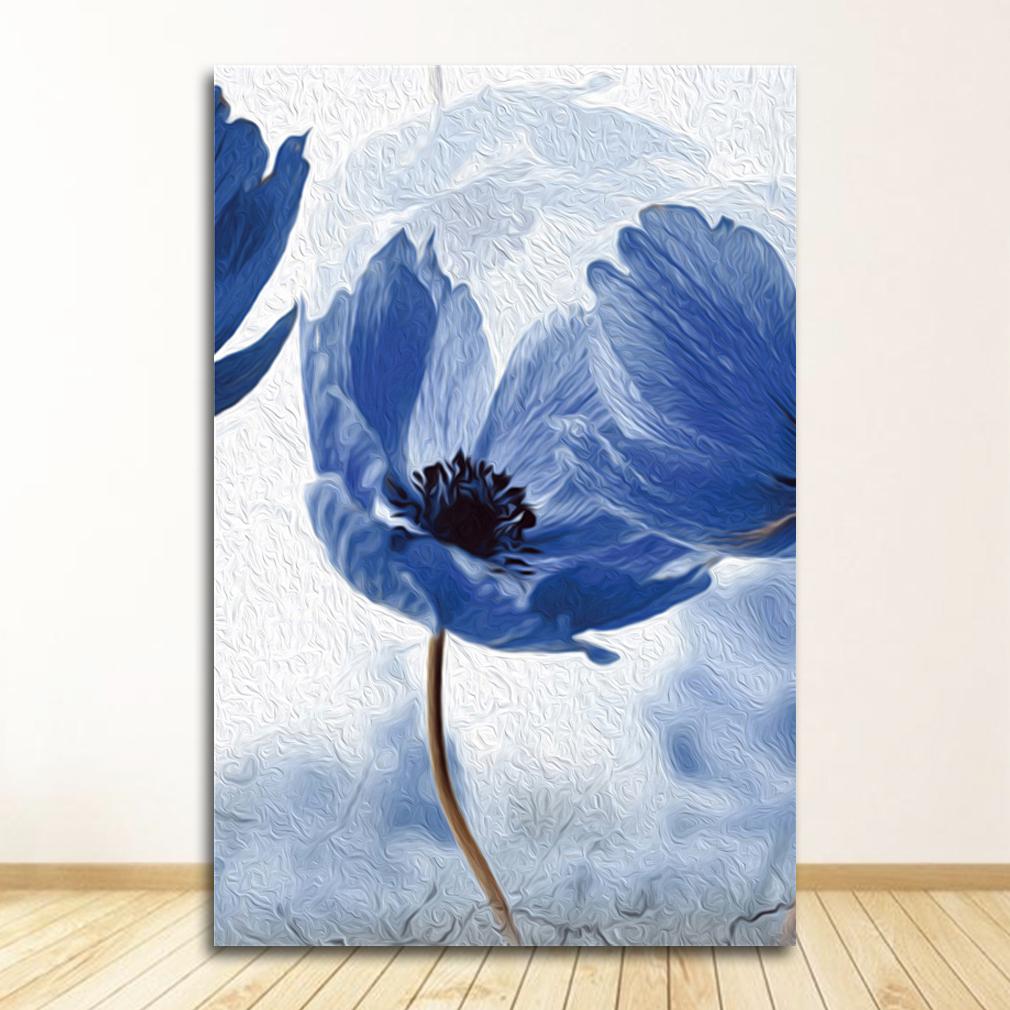 Minimalism Canvas Painting Print Wall Picture for Living Room Nordic Style Beautiful Blue Flowers Posters Home Decor