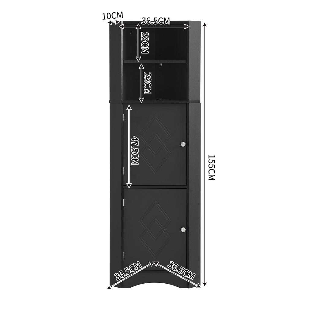 Bathroom Cabinet, Bathroom Furniture, Corner Cabinet with Two Storage Compartments, Open Compartment with Adjustable Shelf, 36.5x 36.5 x 155 cm, Black