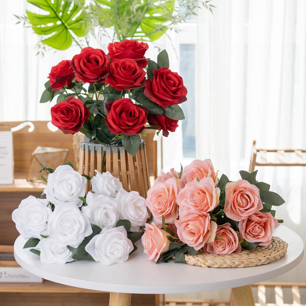 10-Head Rose Bouquet Faux Flowers for Home & Wedding Decor - Clearance Sale