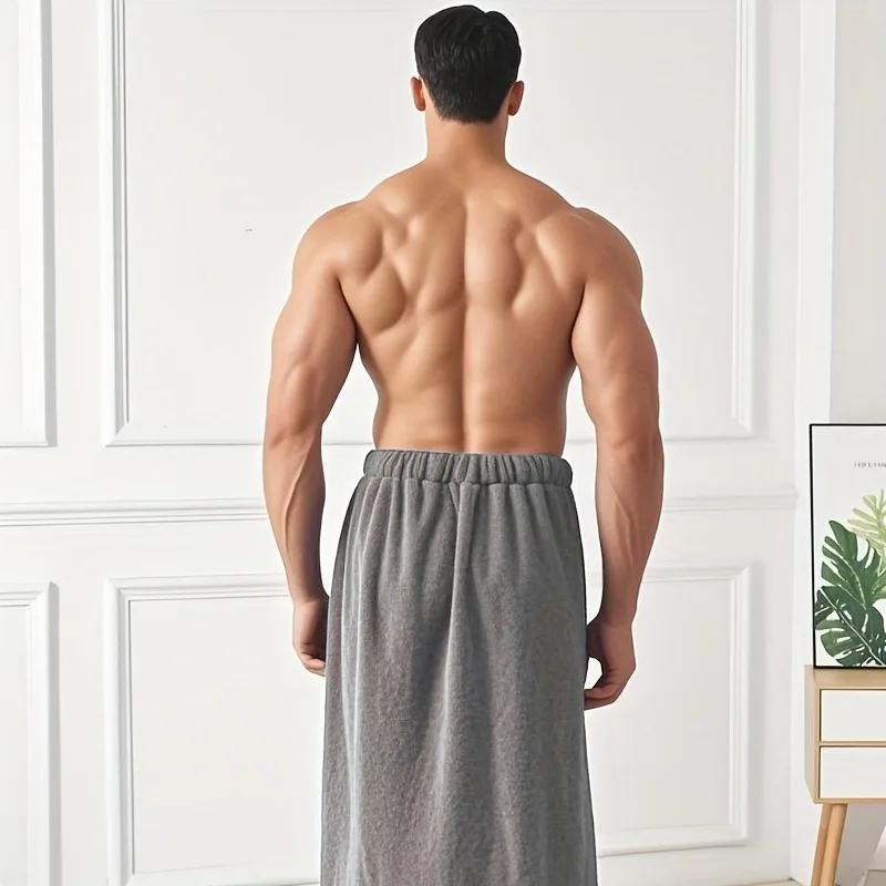 1pc Coral Fleece Absorbent Men's Wearable Spa Wrap with Pocket - Soft Sauna Wrap, Embroidered Shower Supplies, Shower Skirt