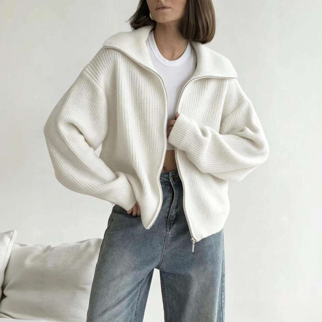 Cardigan da donna con colletto a tacca, maglione lavorato a maglia oversize loose fit per autunno inverno