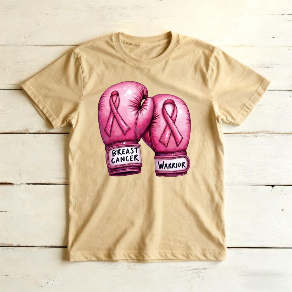 Breast Cancer Warrior Boxing Gloves Graphicunisex Summer Cotton T Shirt Fighting Spirit Inspirational Short Sleeve Casual Top