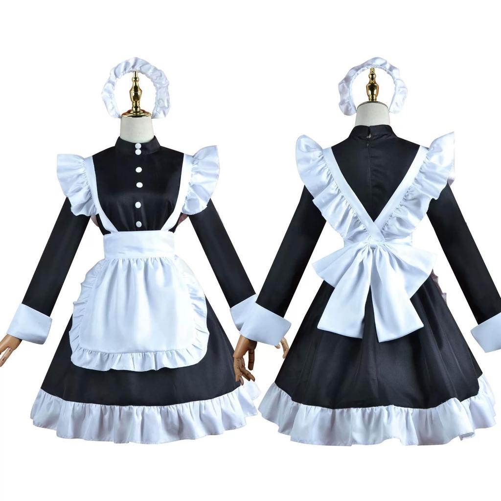 SEXYTINE Maid British Long Black and Sexy Lolita and Long School Festival Performance Popular Outfit, Style, Sleeve, White, Cosplay, 3-Piece Dress,
