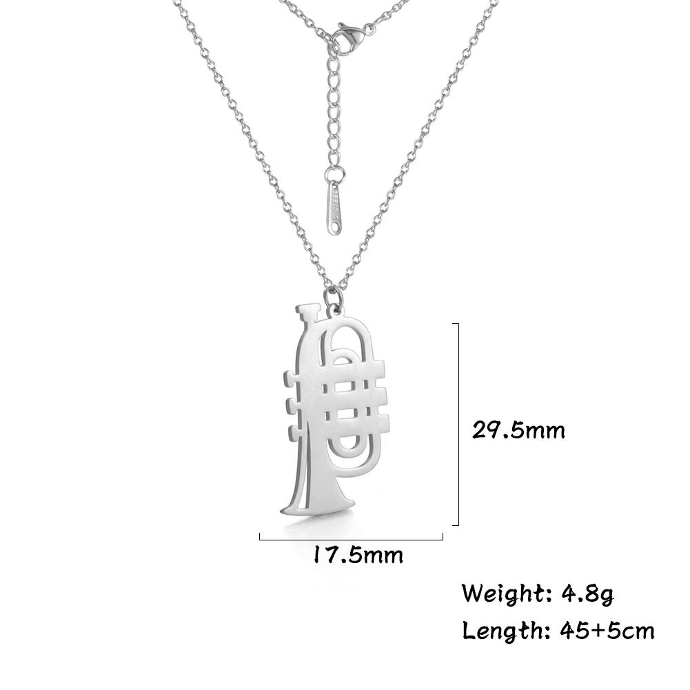 Music Guitar Pendant Necklace for Women Men Stainless Steel Gold Microphone Accordion Neck Chain Jewelry Gift