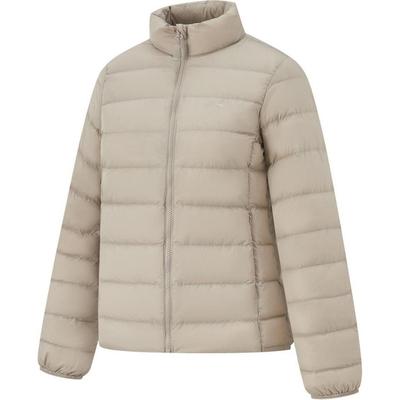 Li Ning Womens Fitness Series Solid Color Slim Fit Stand Collar Zipper Long Sleeve Down Jacket Women Outerwear Dusty-Gray AYMU112-5