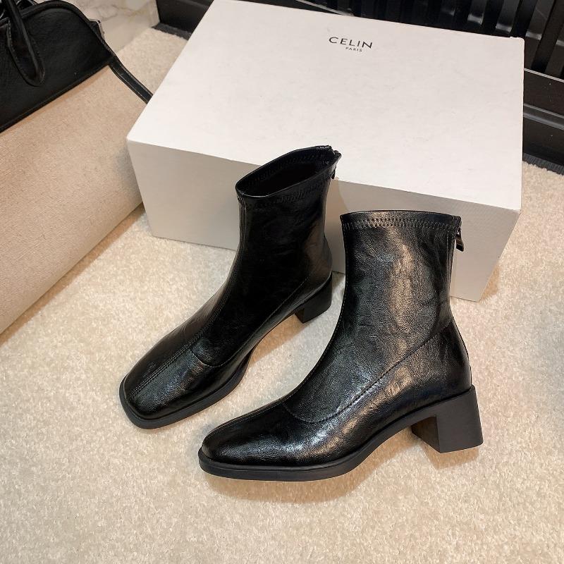 Small Square Head Thick Heel Silent Bottom Short Boots Women's Autumn New Inner Heightening Chel Boots High Heel Martin Boots
