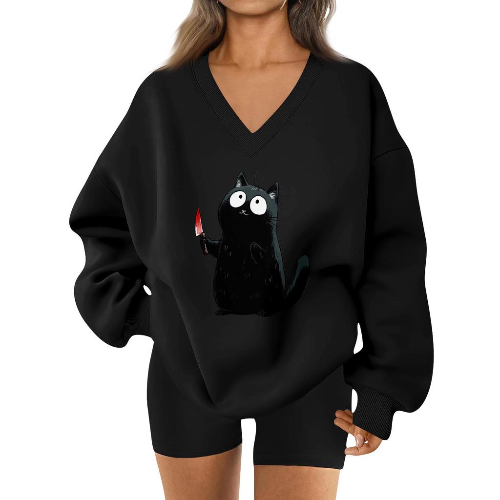 Women's V-neck Dropped Shoulder Halloween Print Sports Sweatshirt Top