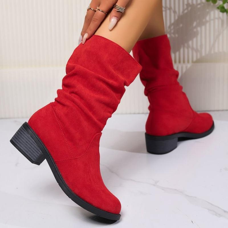 Large Size Suede Fashion Stacking Boots Autumn and Winter New Medium Tube But Knee and Women's Boots