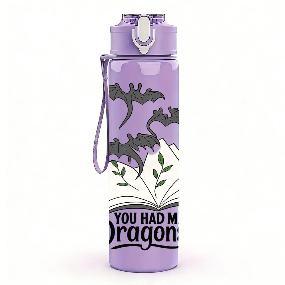 1PC Book Flying Dragon Fantasy Print 750ml Color Plastic Sports Water Bottle Leakproof Flip Straw Lid Suitable for Sports Office Home Use