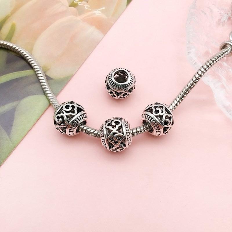 10Pieces European Style Spacer Beads with Large Holes Silver Round Spacer Beads Accessory for Creative Jewellery Making