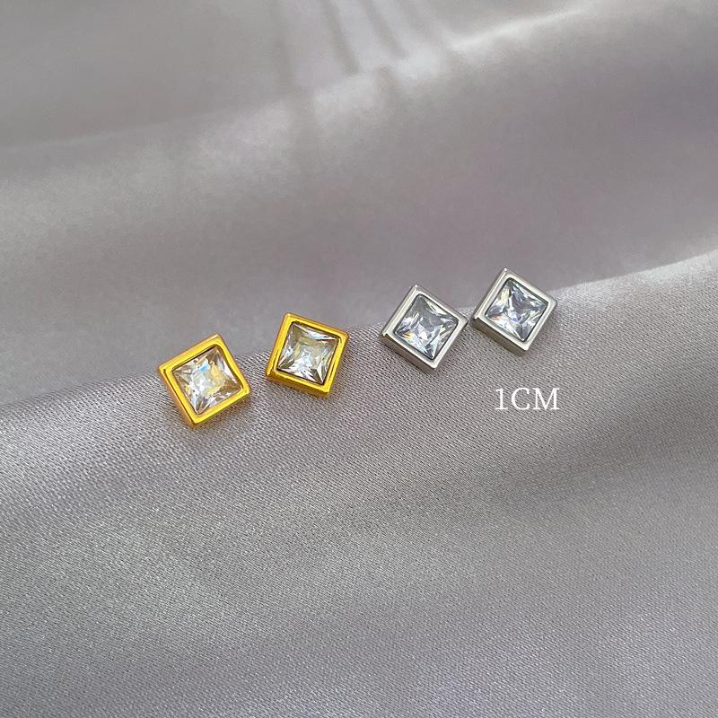 Square Zircon Minimalist Stud Earrings Cold Men'S And Women'S Earrings Personality Temperament Banquet Earrings
