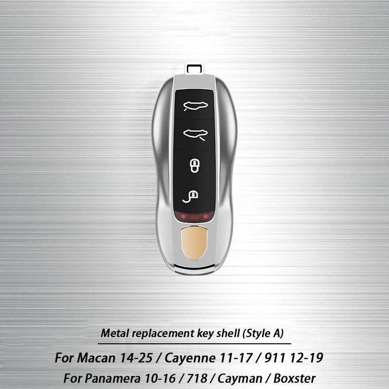 Zinc Alloy Material Case For Porsche Cayenne Panamera Macan Cayman 718 911 Taycan Gloss Chrome Key Shell Car Key Case