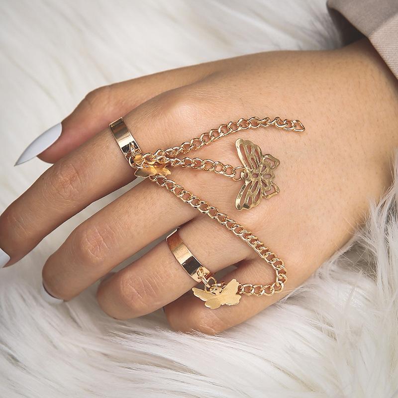 Butterfly Pendant Tassel Chain Adjustable Open Finger Ring