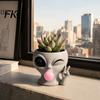 Office Desk Planter Funny Alien Face Planter, 3D Printed Novelty Plant Pot, Cute Gray Cactus Pot Head for Succulents Cacti Home Table Shelf