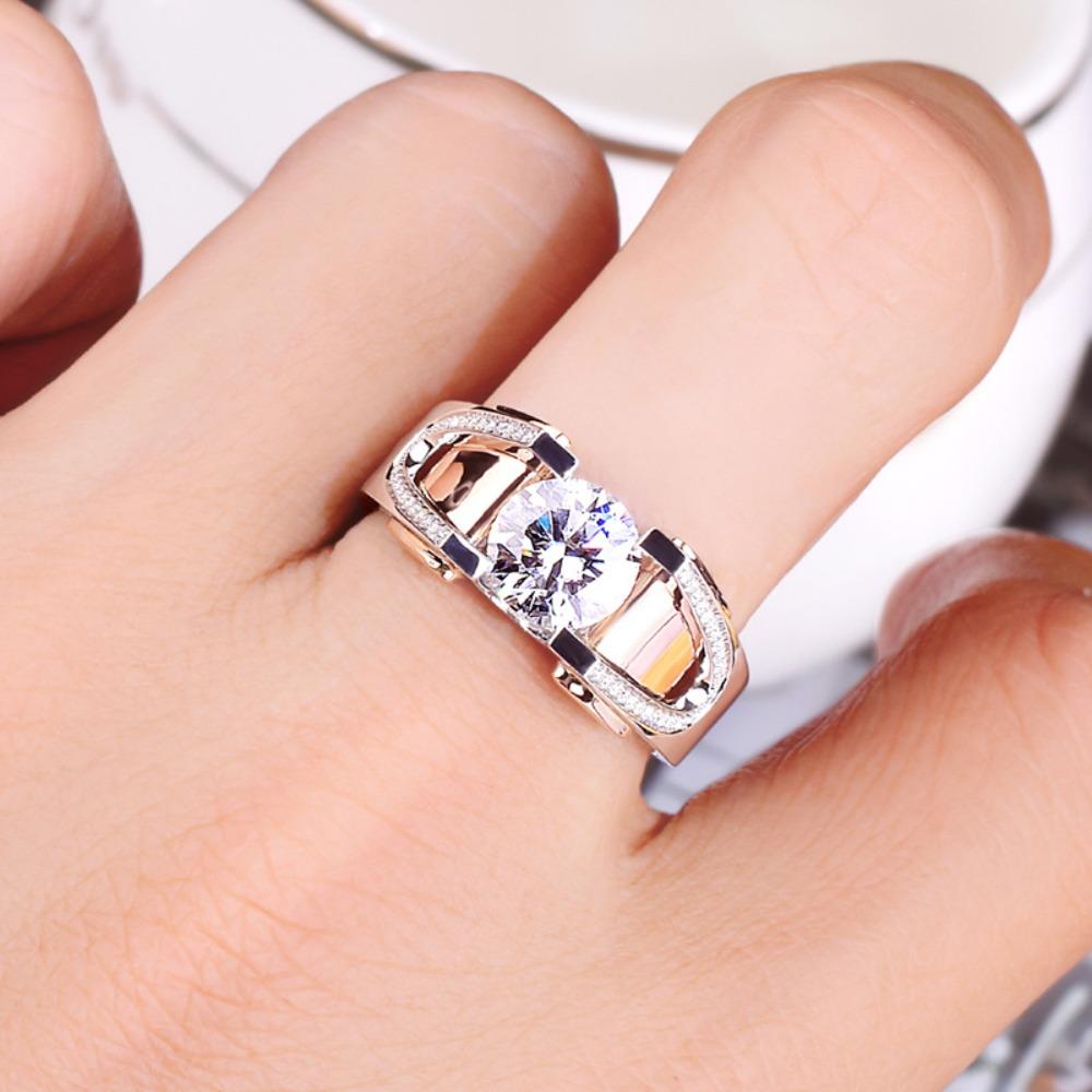 2CT Moissanite Ring 8 Hearts 8 Arrows Two Tone Mens Ring Stylish and Elegant