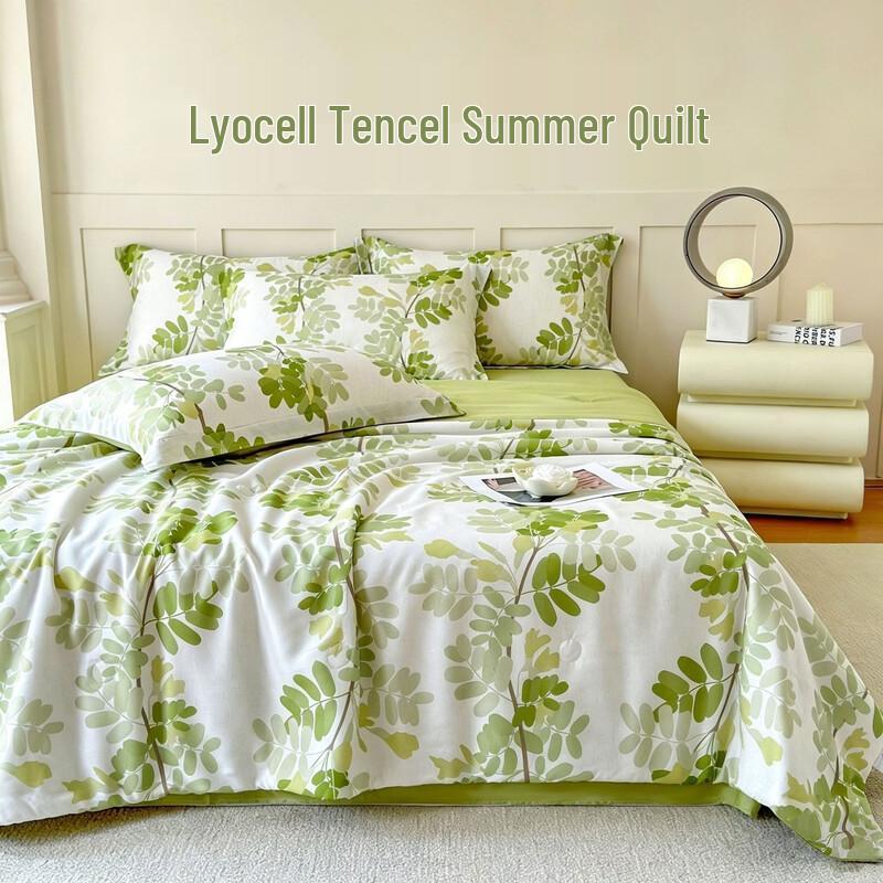 Green Leaf Lyocell Tencel Linen Summer Quilt