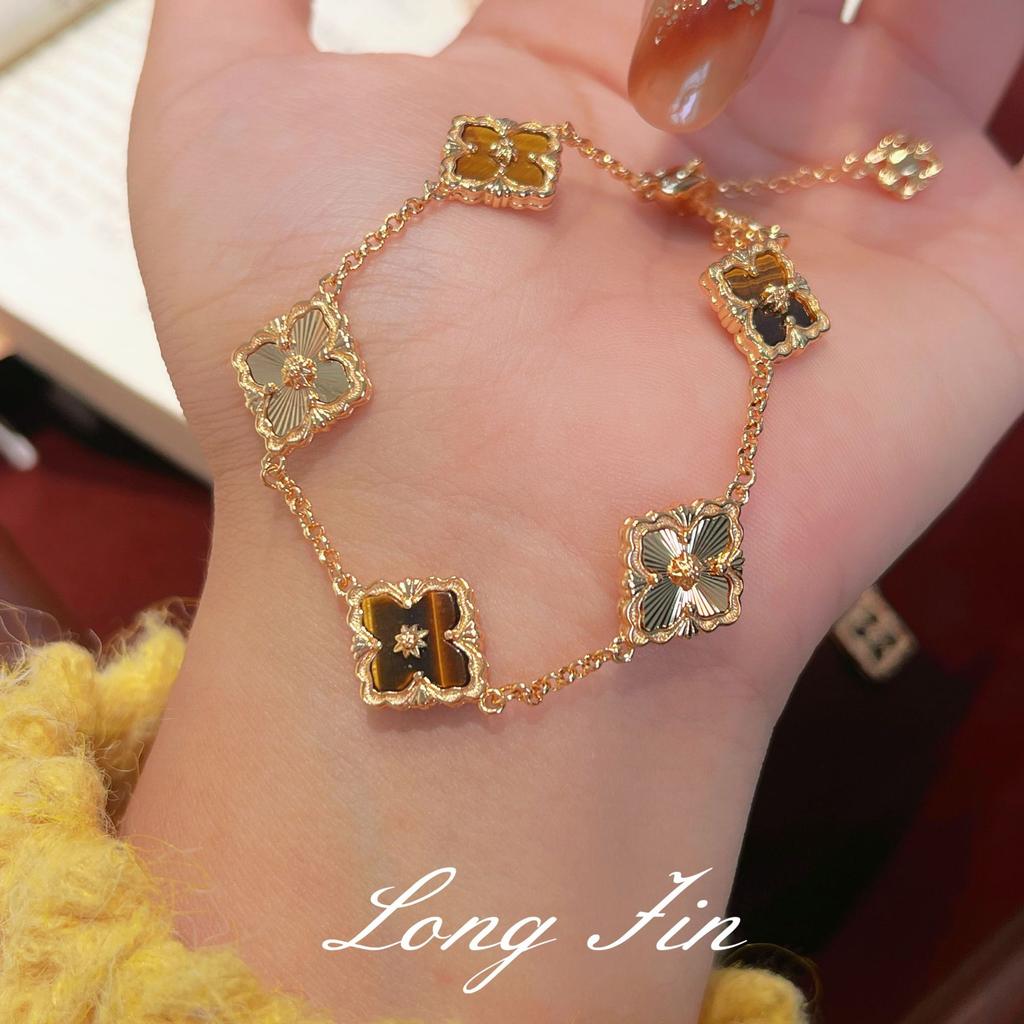 Französische Retro-Fenstergitter, Kleeblatt, Tigerauge-Stein-Set, Herbst- und Winter-Halskette, Armband, Ohrstecker, Antik und Vielseitig