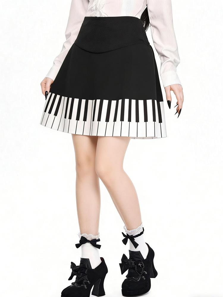 Элегантная весенне-летняя ретро черно-белая плиссированная юбка-пианино женская мода высокая талия узкая юбка S