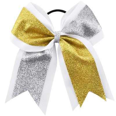 12 PCS 7 Inch Glitter Bling Large Cheerleading Bows Bowknot Elastic Hair Band Kids Girls Children Bow Hair Accessories Boutique