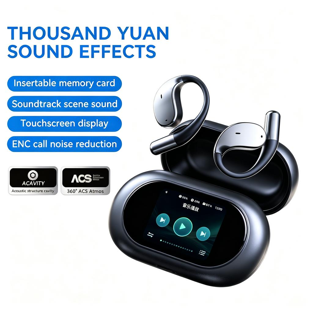 Ear-Hanging Wireless Bluetooth Headphones with Touch Screen AI Powered Real-time Translation and Effective Noise Reduction Function Earphones