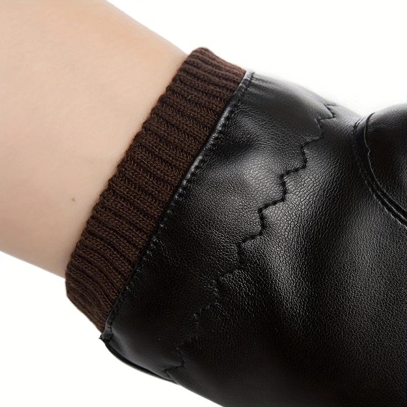 WTEMPO 1 Pair of PU Metal Buckle Touch Screen Cashmere Warm Men's Cold-proof Full Finger Gloves Korean Outdoor Riding Cycling Winter Leather Gloves