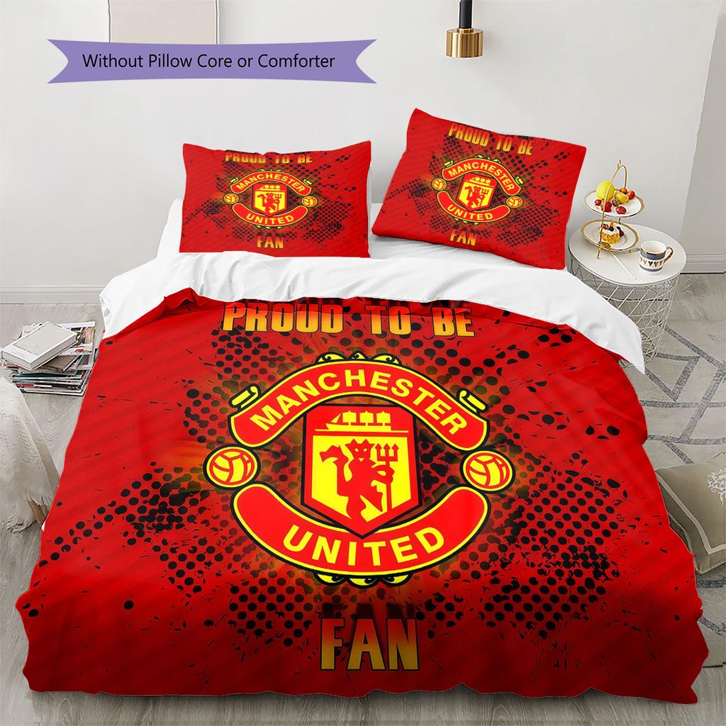 Manchester United F Pattern Bedding,Quilt Set Quilt Cover Pillowcase Home Birthday Gift(1 * duvet cover + 2 * pillowcase, without core)