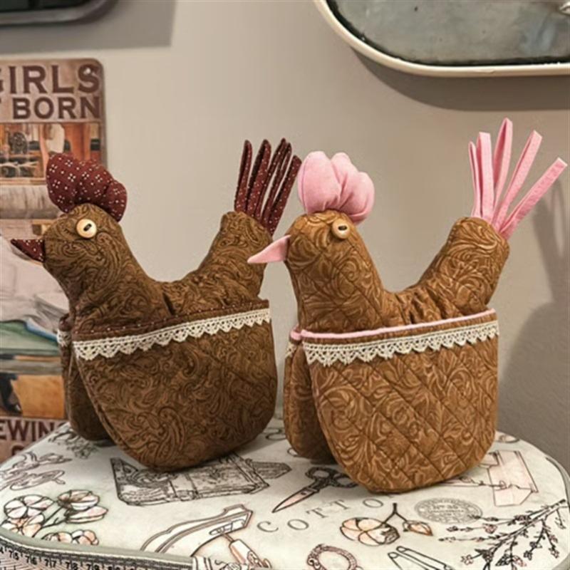 Cute Chicken Shaped Microwave Oven Mittens with Lace Trim,Homemade Style Cottage Core Kitchen Gift, Heat Resistant Baking Gloves