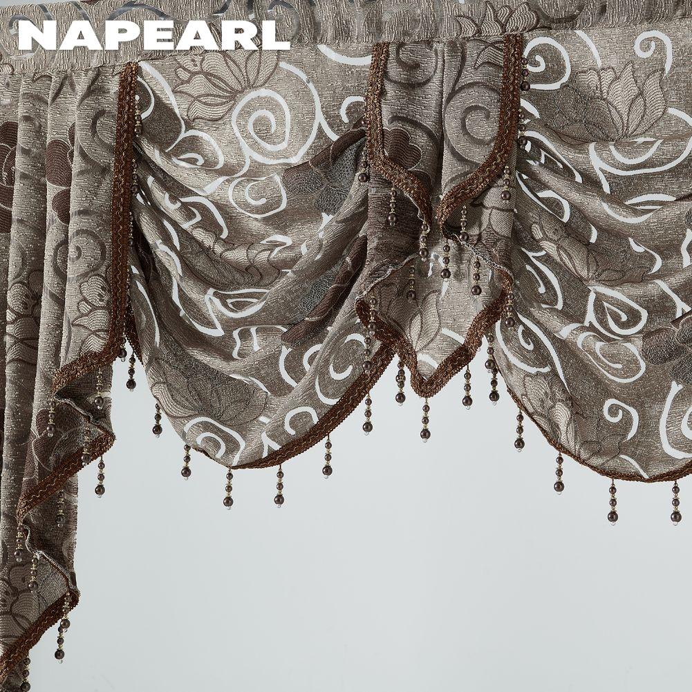 1PC NAPEARL European Style Light Luxury Retro Jacquard Valance Bead Border Curtain Head for Bedroom Living Room Window Decoration Home Decor