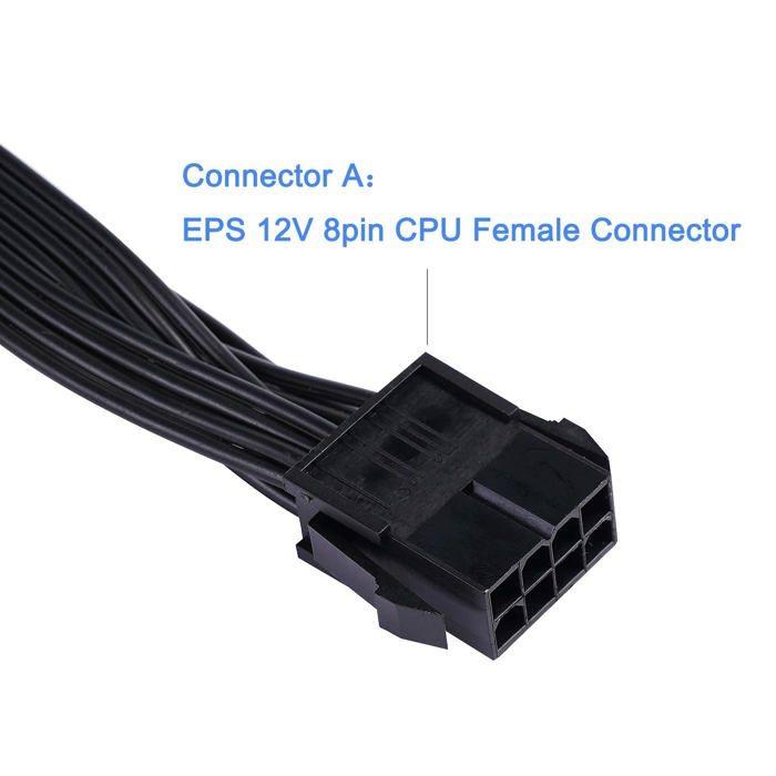 Yiejoya EPS12V CPU 8 Broches Femelle Vers CPU ATX 8 Broches (4+4) Et ATX 4 Broches Male EPS 12 V Pour Carte Mere 10,8 Pouces