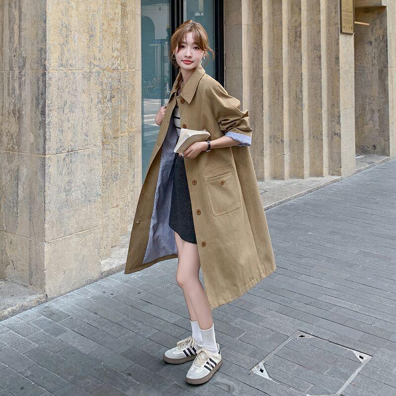 Palton Pardesiu Kaki Super-arătos pentru Femei, Lungime Medie, Casual, Stil Britanic, Paltoanele în Stil Coreean Sunt Populare în Toamna Anului Acesta