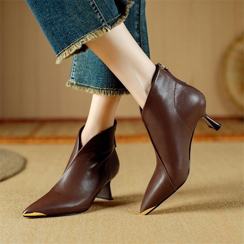 Fashion New Winter Genuine Leather Shoes for Women Pointed Toe Ankle Boot Zaptos Mujer Fashion Casual Shoes Women Heel Height 4cm/5.5cm