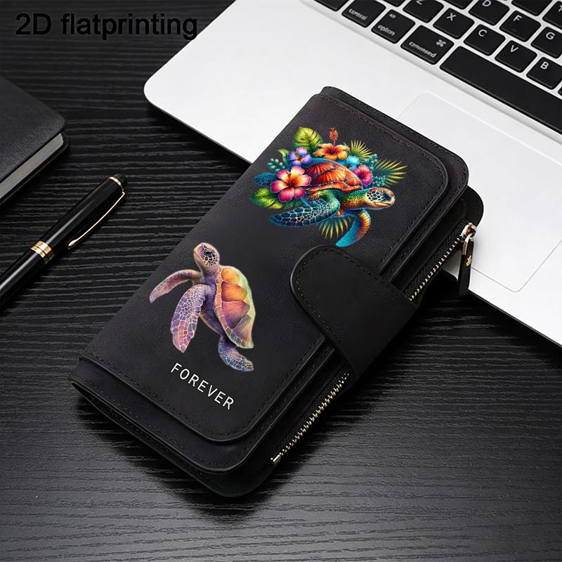 Sea Turtle Women's Long Wallet, 70% Off Style Card Holder, with Multiple Pockets, Printed Zipper Card Holder – Zipper Wallet, Suitable for Cash, ID