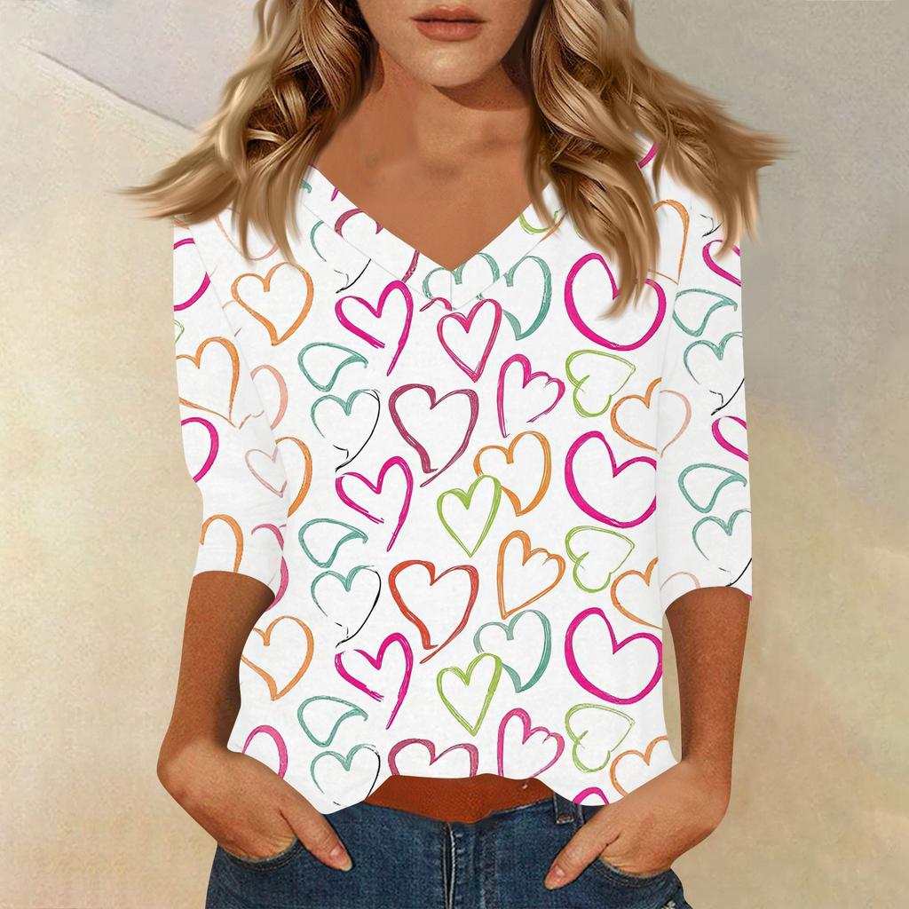 Women's T Shirt Print 3/4 Sleeve Daily Weekend Fashion Basic V- Neck Regular Top
