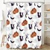 Halloween Decor Shower Curtain Halloween Pumpkin Cats Black Spiders White Bath Mat Waterproof Bathroom Curtains Customizable
