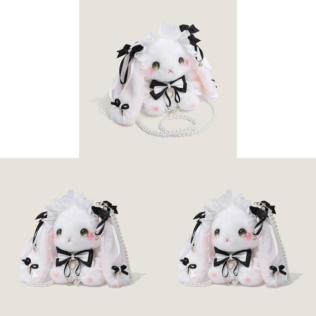 Macaron Lolita Plush Rabbit Crossbody Bag With Pearl Bow For Casual Travel