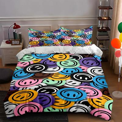 Colorful Smiley Faces Bedding Duvet Cover Sets Duvet Covers Pillowcases Gifts (1 * Duvet Cover 2 * Pillowcases, Without Duvet Insert)