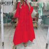 QICED 8 Colors S-5XL Women's Fashion Summer Spring Solid Color Print 3/4 Sleeve V-Neck Casual Dresses
