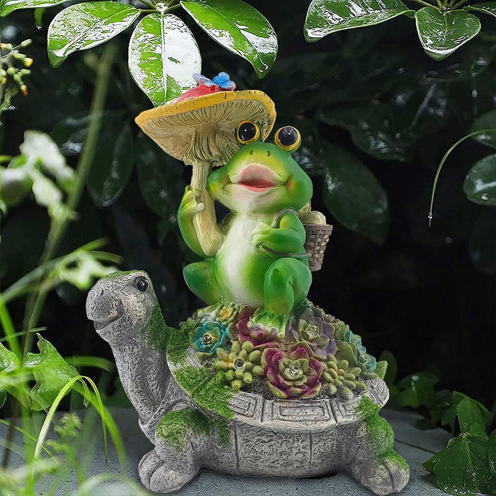 Outdoor Resin Riding Turtle Garden Statue With Led Light, New Art Funny Solar Light Outdoor Statue, Waterproof Solar Garden Decorations Turtle For Yar
