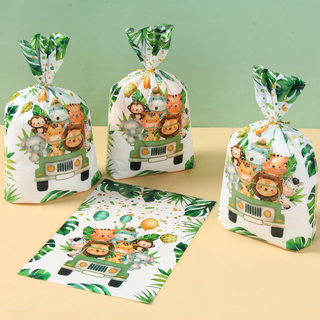 Jungle Animal Candy Bags Engineering Vehicle Gift Bags Sealable Treat Cookie Candy Goodie Bags Baby Shower Birthday Party Decors