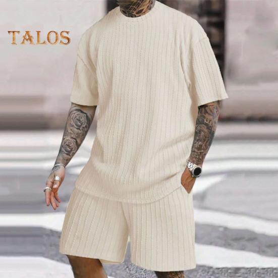 2 ks/sada Pánský sportovní oblek Tričko s krátkým rukávem do O výstřih Elastický pas Široké nohavice Šortky s kapsami Sada Žakárová textura Běžecké oblečení