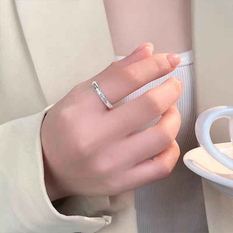 Simple Bracelet Aquamarine Brushed S925 Silver Opening Female Ring Fashion All-Match High Sense
