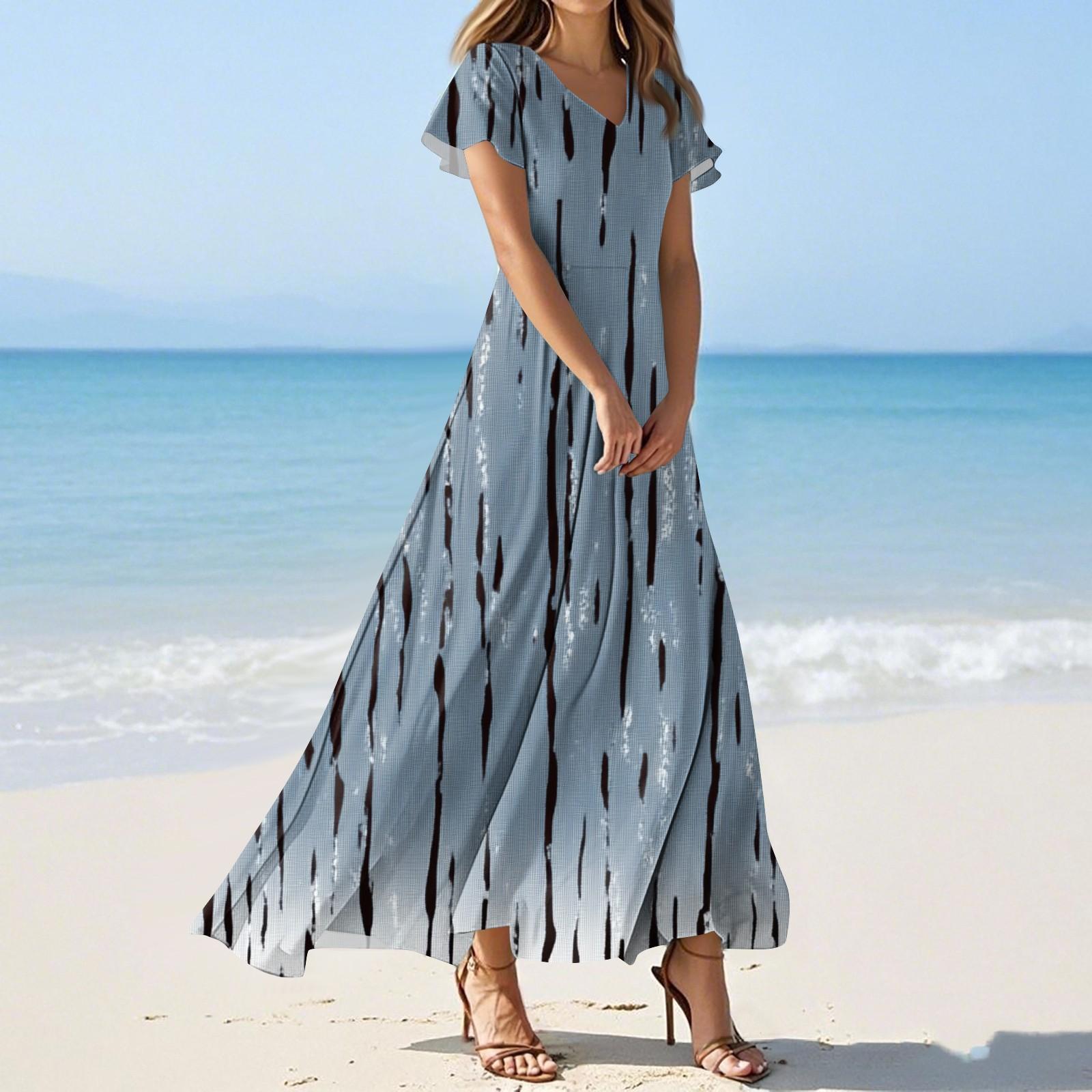 

Женские летние повседневные модные однотонные платья с V-образным вырезом и коротким рукавом XXL синий