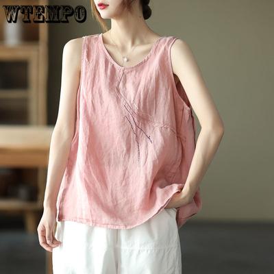 Women's Tank Top Summer Cotton and Linen Plus Size Loose Thin Top Short Sleeved T-shirt for Women