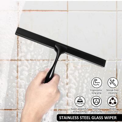 Raclette de Douche Nettoyeur de Verre Grattoir Acier Inoxydable Caoutchouc Lavage Fenêtre Verre de Voiture Miroir de Salle de Bain Raclette Crochet de Suspension Murale