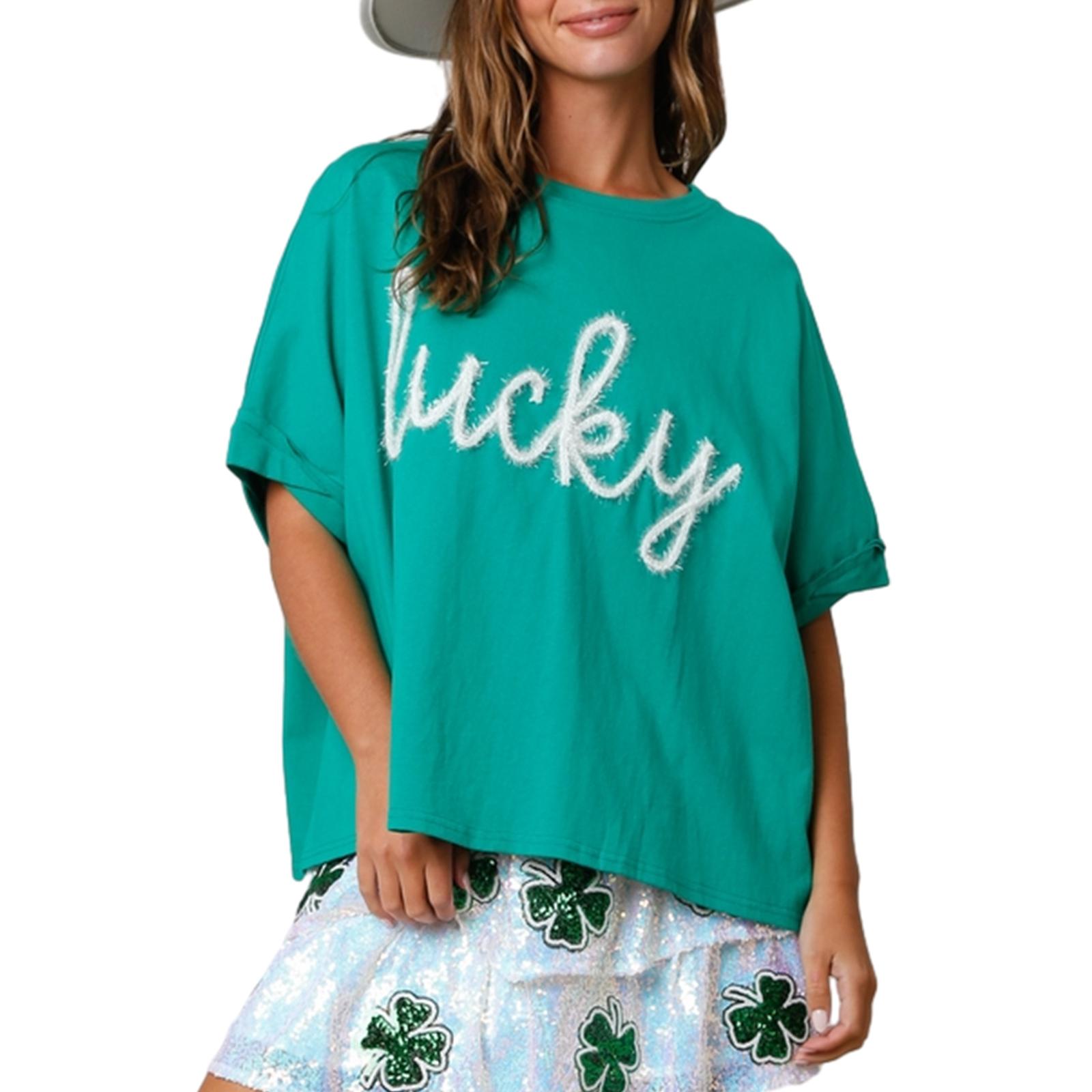 

Женские ирландские топы с модным принтом в виде букв и пэчворка, футболки с коротким рукавом и круглым вырезом, блузки, эстетическая одежда XL зелёный