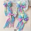 Rainbow Curly Tassel Bow Hair Clips Colorful Curly Tassels Ribbon Bow Hair Barrettes Non-Polyester Fashion Accessories for Girls